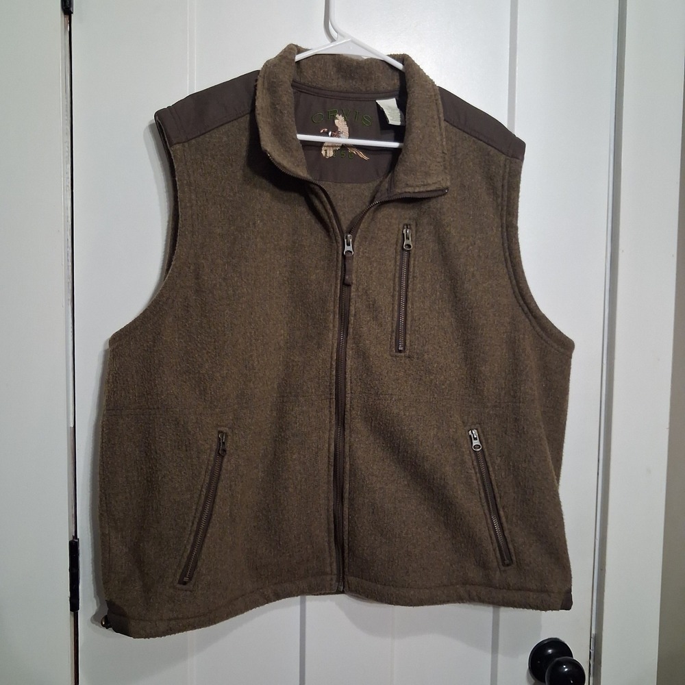 Orvis Fleece Vest Mens XL Brown Full Zip Pheasant Hunting Gorpcore Layering